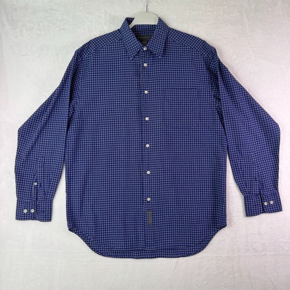 Banana Republic Blue Windowpane Check Shirt M Cotton Long Sleeve Business Casual